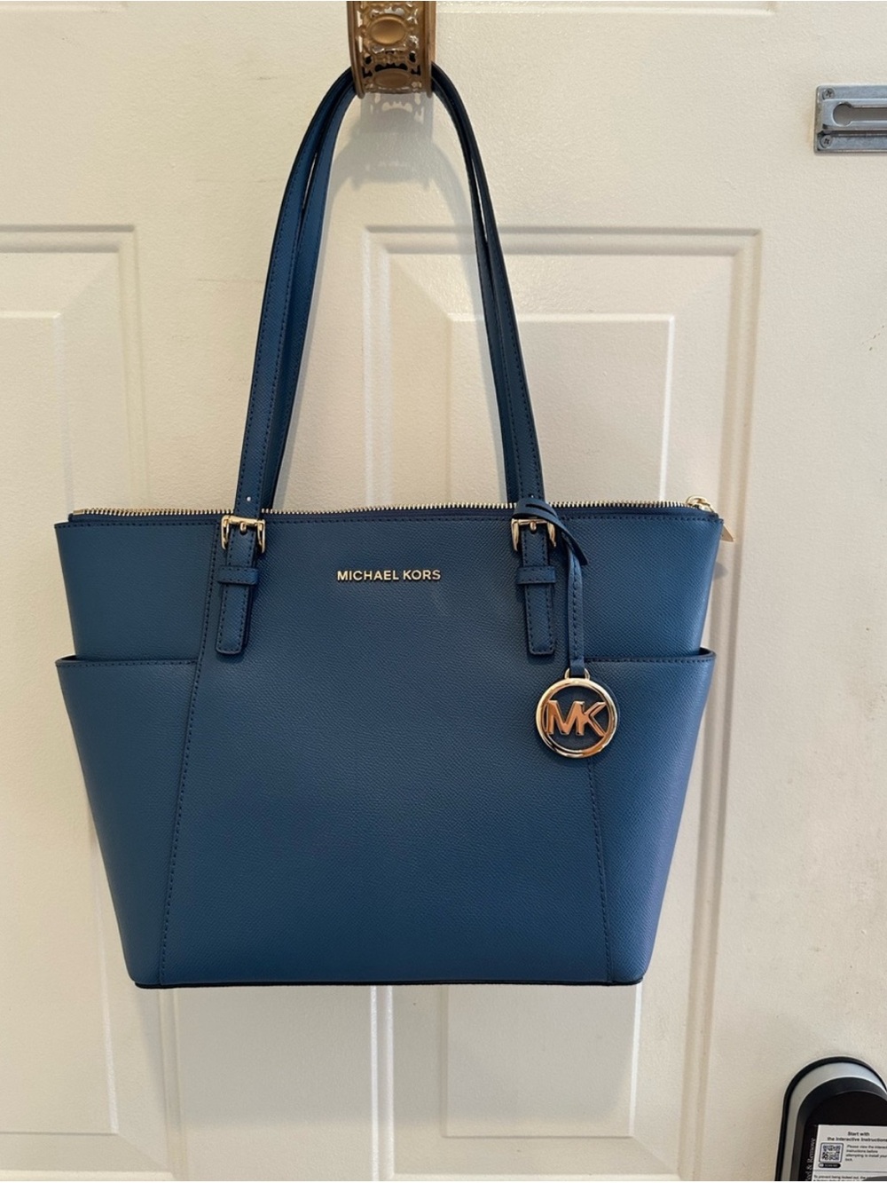 Michael Kors Navy Saffiano Leather Tote with MK Charm